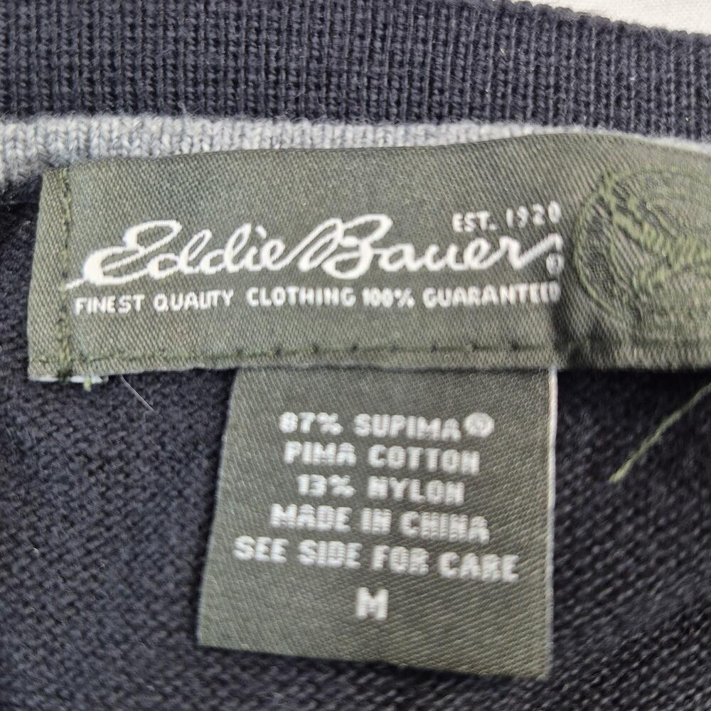 Eddie Bauer Sweater Mens Medium Black Supima Cotton Nylon Knit V Neck Pullover - Picture 4 of 9